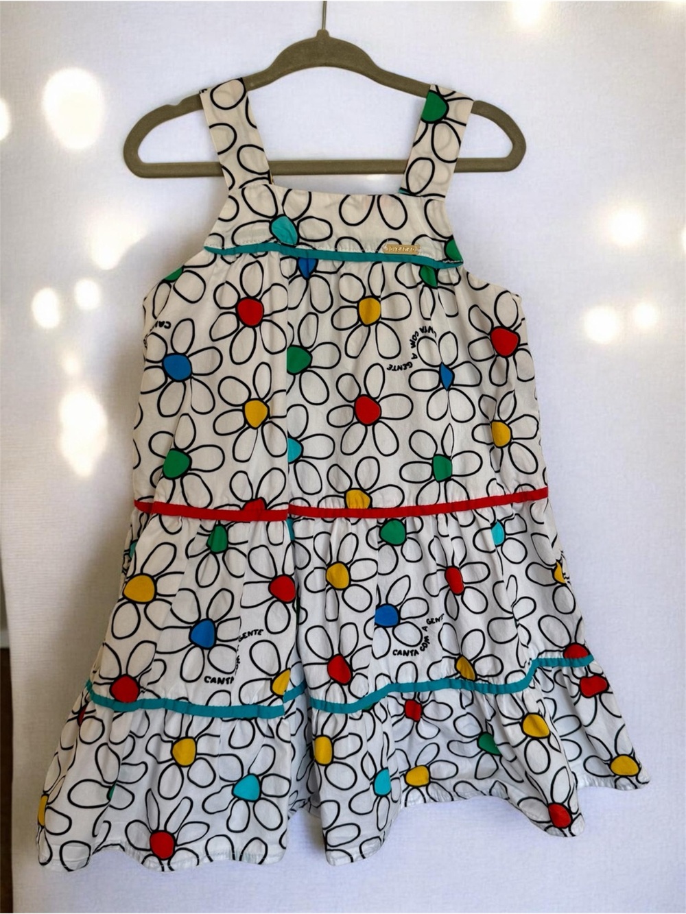 Girls White Floral Tiered Sundress with Multicolor Dots